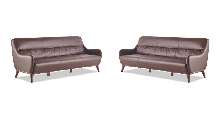 Leather Sofa Set Wood 3-Seater Leather Sofas Sofas Brown Classic Couch