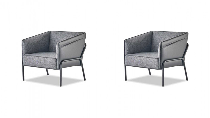Armchair Set Chair Leather Textile Stainless Steel Modern Single-Seater Gray Wood