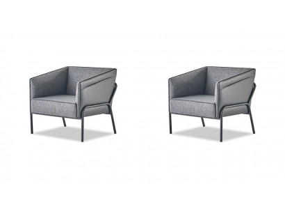 Armchair Set Chair Leather Textile Stainless Steel Modern Single-Seater Gray Wood