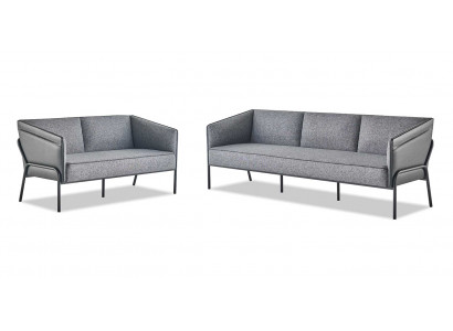 Modern sofa set 3-seater 2-seater gray textile leather stainless steel couch