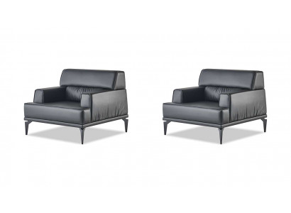 Recliner Set Black Armchair Black Modern Leather Stainless Steel Wood 1-Seater