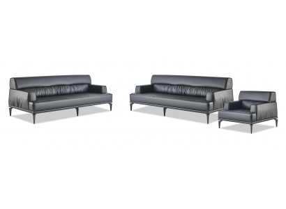 Sofa set leather 3-seater armchair black leather sofas modern