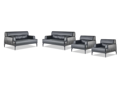 Sofa Set Complete Black Armchair 2-Seater Leather Sofas Modern Seating Furniture