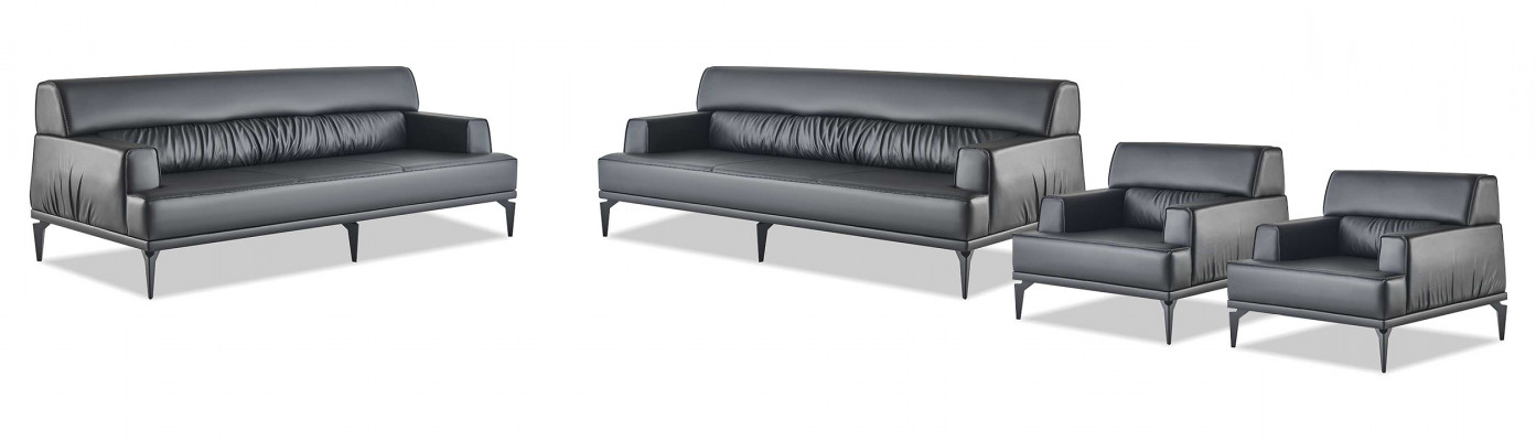 Sofa Set Couch Upholstery Furniture Office Equipment Seating Black Sofa Set 4-piece.