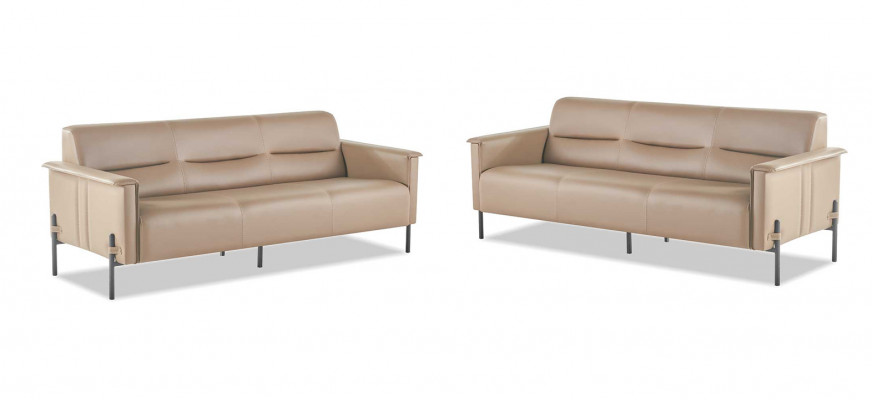 Leather sofas 3-seater stainless steel beige modern stainless steel couch leather wood