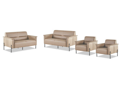 Sofa Sets Beige Sofa Set 2-Seater 2x Armchair Modern Leather Stainless Steel