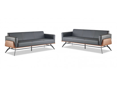 Sofa set black brown 3-seater complete leather sofas modern stainless steel