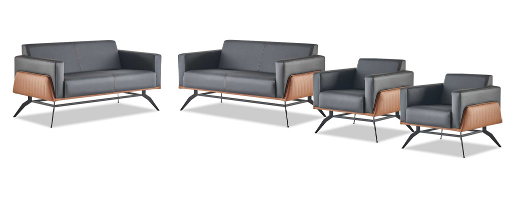 Complete Set Black Brown Recliner Leather 2-Seater Armchair Sofa Set