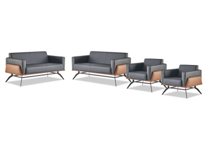Complete Set Black Brown Recliner Leather 2-Seater Armchair Sofa Set