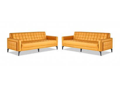 Yellow Sofa Set 3-Seater Sofas Chesterfield Leather Sofas Modern Leather Stainless Steel