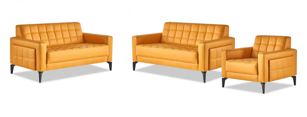 Sofa set 2-seater armchair modern yellow leather sofas stainless steel leather