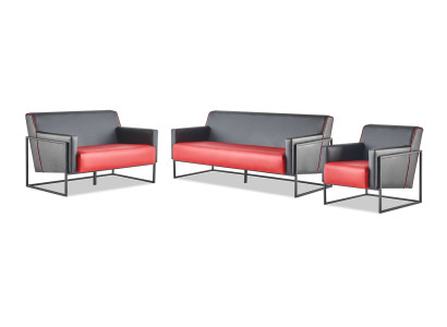 Sofa Set 3-Seater 2-Seater Armchair Black Red Modern Leather Leather Sofas