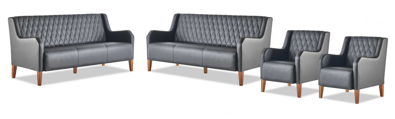 Leather sofas upholstered set 3-seater armchair black leather wood modern