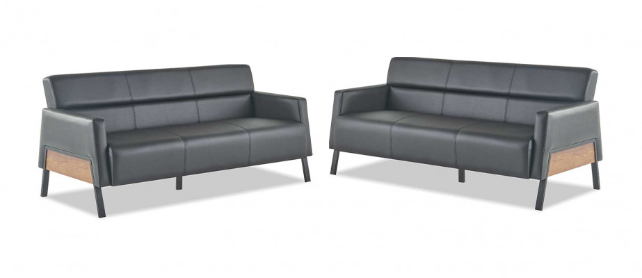Leather sofa set 3-seater black modern leather stainless steel couch wood
