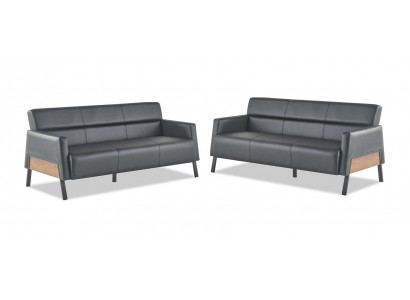 Leather sofa set 3-seater black modern leather stainless steel couch wood