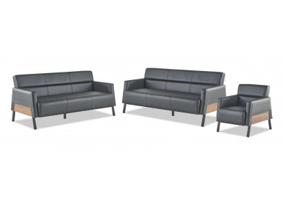 3-seater sofas, armchair, black, modern seating furniture, sofa set, leather sofas, wood
