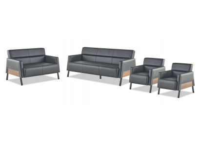 Complete set 3-seater 2-seater armchair black leather reclining chair couch