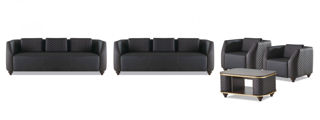 Seating furniture 3-seater armchair coffee table black brown leather leather sofas set