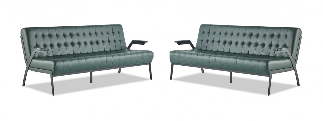 Leather sofas set 3-seater green seating furniture modern Chesterfield stainless steel
