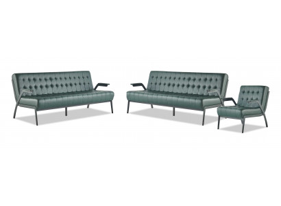 Seating Furniture Set 3-Seater Armchair Green Stainless Steel Modern Leather Chesterfield