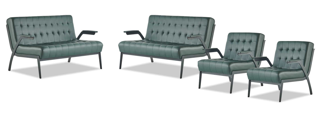 Sofa set green solid color modern stainless steel style Chesterfield leather wood