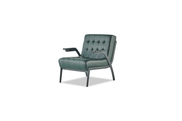 Sofa set green solid color modern stainless steel style Chesterfield leather wood