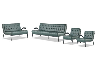 Leather sofas green leather Chesterfield set 3-seater 2-seater armchair stainless steel