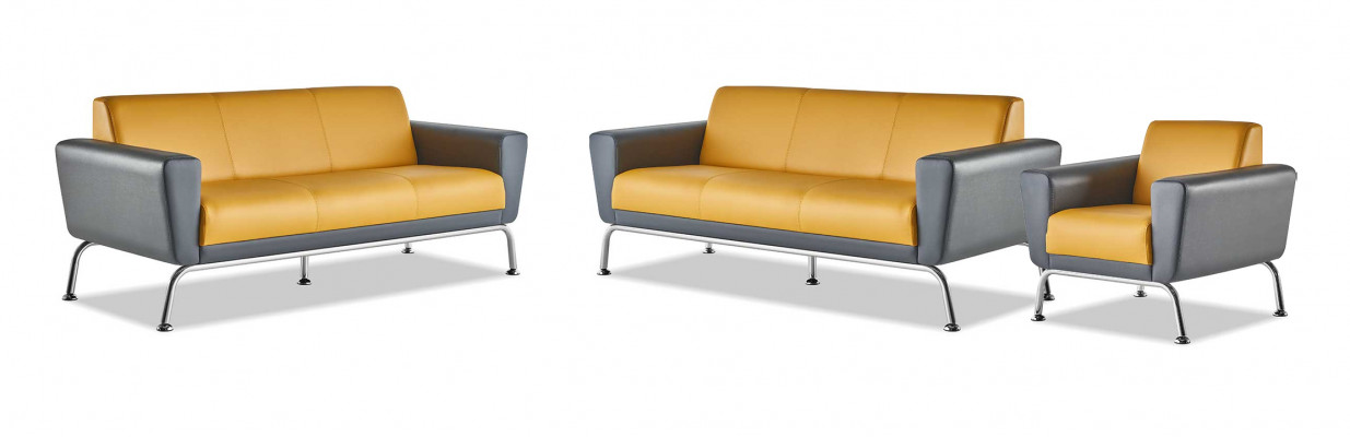 Leather sofa leather stainless steel modern yellow gray 3-seater armchair sofa set