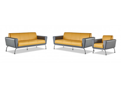Leather sofa leather stainless steel modern yellow gray 3-seater armchair sofa set