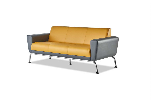 Leather sofa leather stainless steel modern yellow gray 3-seater armchair sofa set