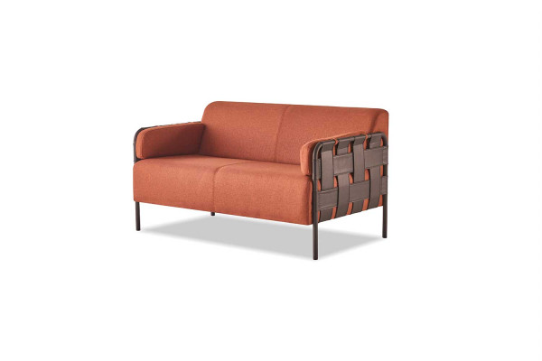 Sofa Set 2-Seater 2x Armchair Orange Modern Fabric Stainless Steel Sofa Sets