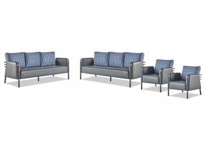 Sofas Upholstery Stainless Steel Leather Sofa Set 3-Seater Armchair Gray Blue Fabric