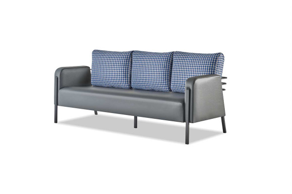 Sofas Upholstery Stainless Steel Leather Sofa Set 3-Seater Armchair Gray Blue Fabric