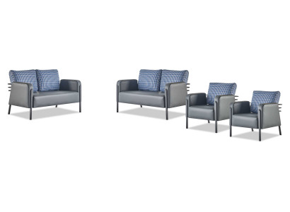 Sofa Set Upholstery 3-Seater Armchair Blue Grey Leather Sofas Upholstery