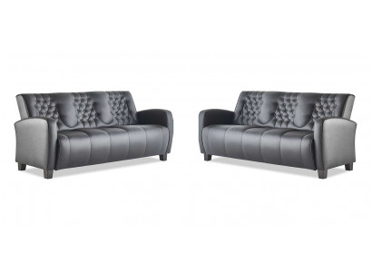 Chesterfield Couch 3-Seater Sofas Sofa Set Modern Leather Sofas Wood Buttons