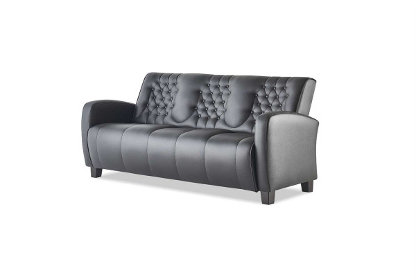 Leather Sofa Set 3-Seater Armchair Black Modern Couch Leather Wood Chesterfield