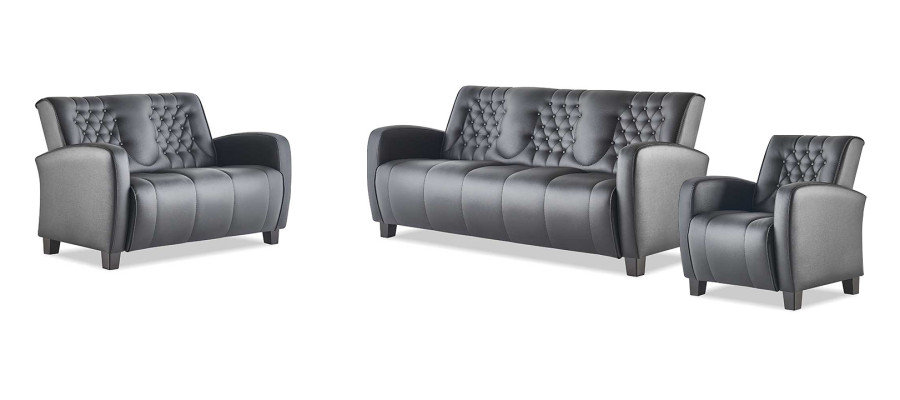 Complete 3-seater 2-seater armchair black Chesterfield leather sofa set sofas