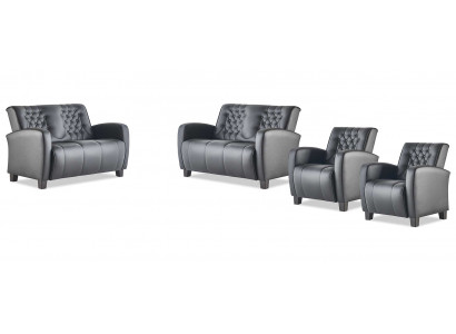 Sofa Set 2-Seater Armchair Black Chesterfield Modern Leather Sofas