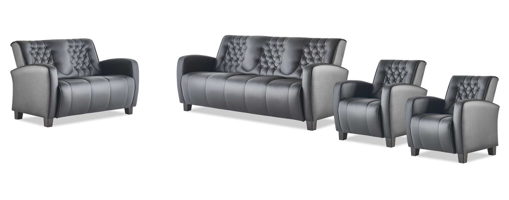 Sofas Schwaz Complete Set 3-Seater 2-Seater Armchair Leather Buttons Couch