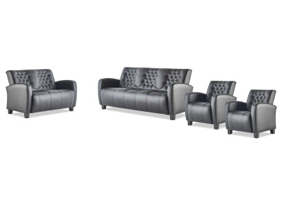 Sofas Schwaz Complete Set 3-Seater 2-Seater Armchair Leather Buttons Couch