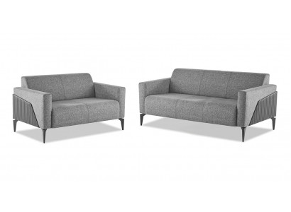 Sofa set, 3-seater, 2-seater, gray leather, modern couch, fabric