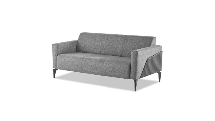 Complete set: 3-seater, 2-seater, armchair, gray leather, modern textile couch