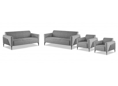 Seating Furniture Complete Modern Set 3-Seater Armchair Gray Textile Stainless Steel Leather