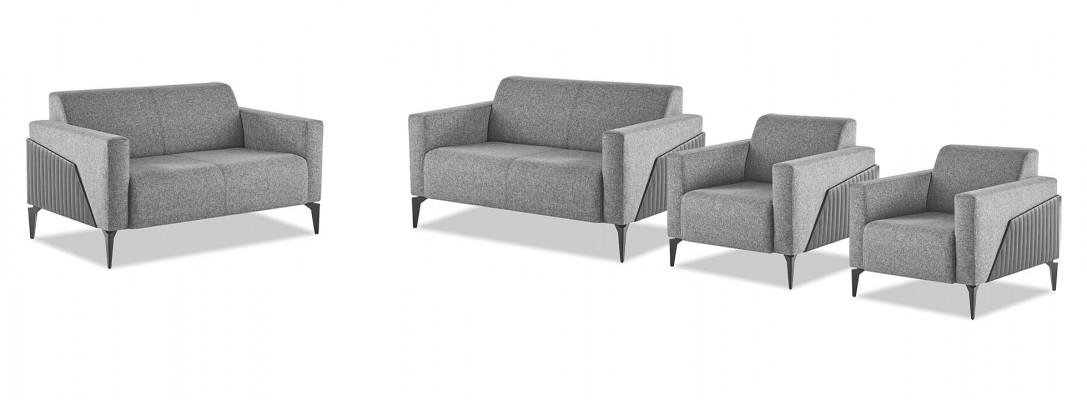 Complete Sofa Set Loveseat Armchair Gray Stainless Steel Textile Wood