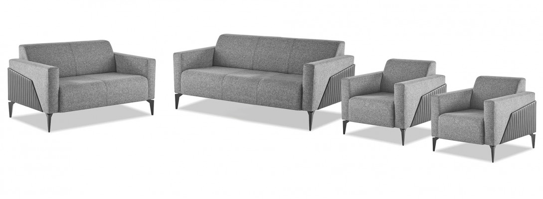 Sofa set 3-seater 2-seater armchair gray textile stainless steel wood modern