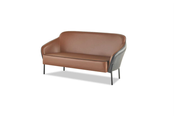 Sofa Set Brown Black Sofa Suite 2-Seater Armchair Leather Stainless Steel Wood