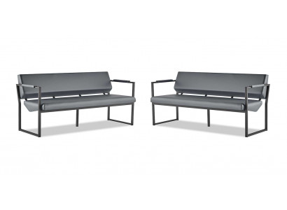 3-seater set of leather sofas, black stainless steel, leather, modern sofa set, couch