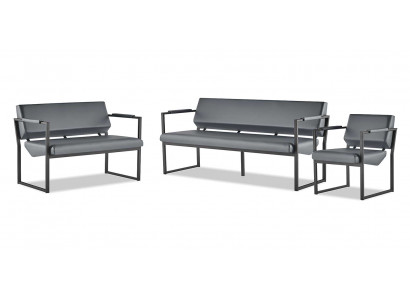 Complete black leather sofa set couch 3-seater 2-seater armchair wood