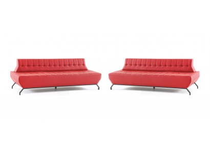 Sofa Set Stainless Steel Leather Chesterfield 2-Seater Sofas Leather Art Deco Red