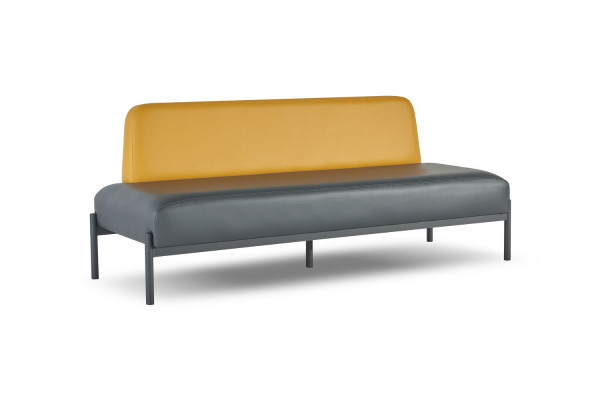 Complete leather sofas, 3-seater armchair, black Art Deco stainless steel, red, yellow